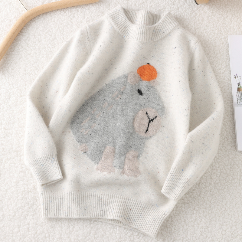 Pulover din lână pentru copii - 100% lână, gros, guler rotund, mâneci lungi, unisex