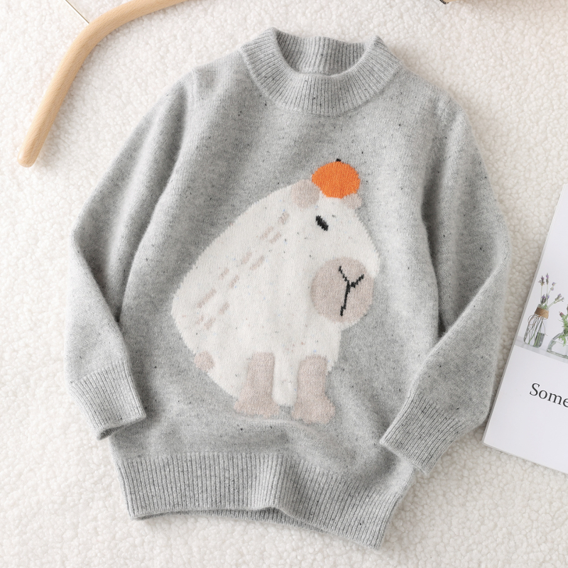 Pulover din lână pentru copii - 100% lână, gros, guler rotund, mâneci lungi, unisex