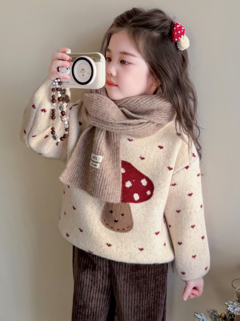 Pulover tricotat pentru copii, stil coreean, model desen animat, fir gros, 60% bumbac, guler rotund