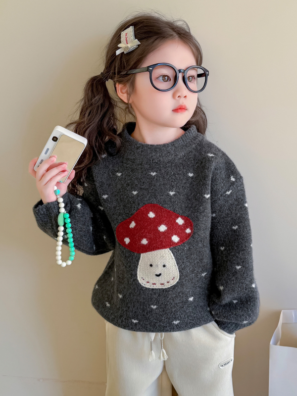 Pulover tricotat pentru copii, stil coreean, model desen animat, fir gros, 60% bumbac, guler rotund