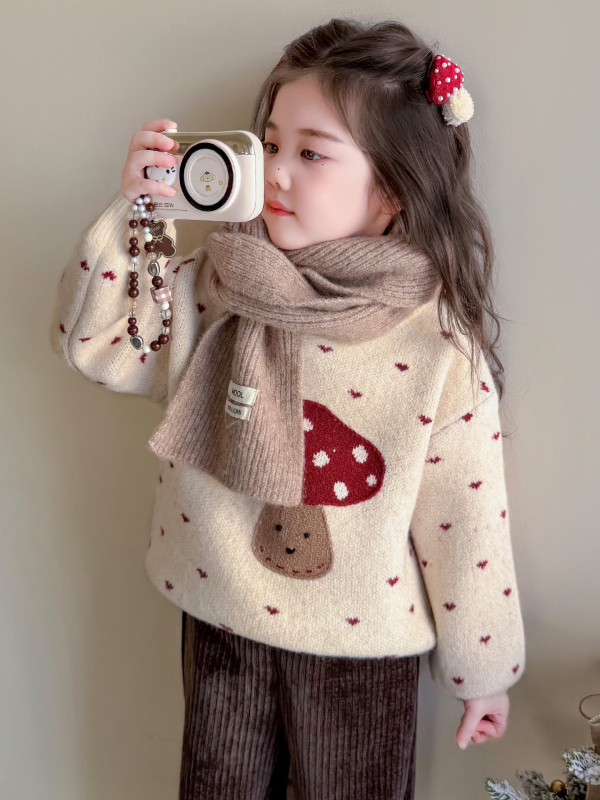 Pulover tricotat pentru copii, stil coreean, model desen animat, fir gros, 60% bumbac, guler rotund