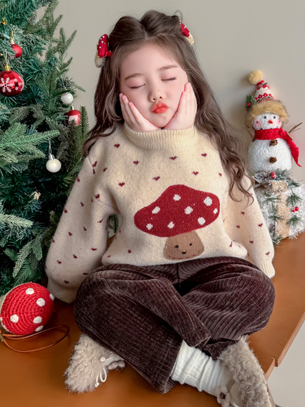 Pulover tricotat pentru copii, stil coreean, model desen animat, fir gros, 60% bumbac, guler rotund