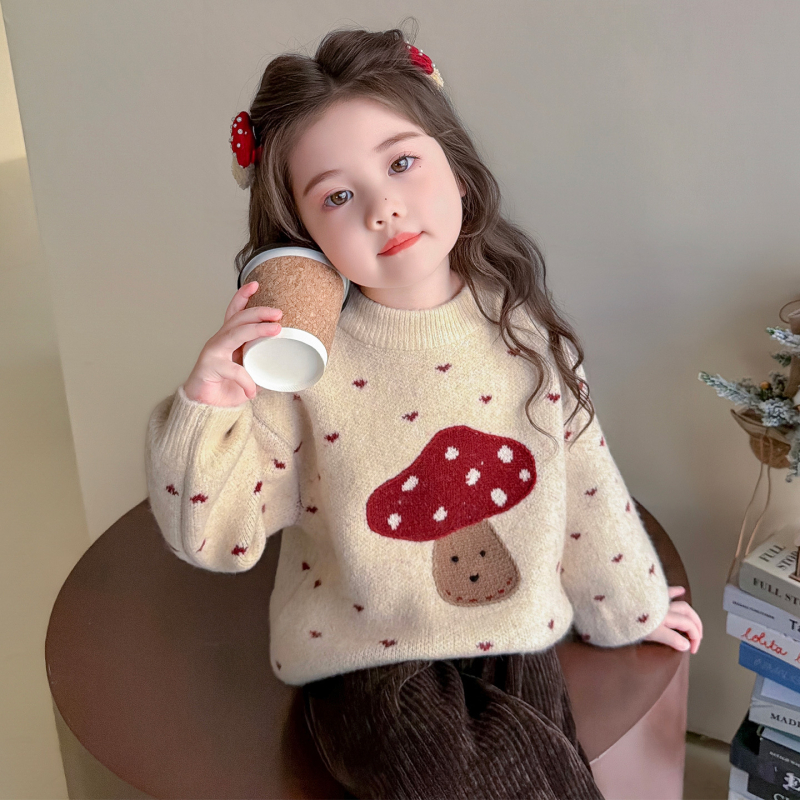 Pulover tricotat pentru copii, stil coreean, model desen animat, fir gros, 60% bumbac, guler rotund