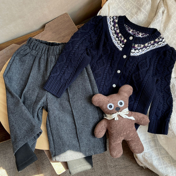 Cardigan pentru fete cu Fair Isle, din bumbac 100%, țesătură moale, mâneci lungi, guler rotund, iarnă 2025