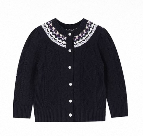 Cardigan pentru fete cu Fair Isle, din bumbac 100%, țesătură moale, mâneci lungi, guler rotund, iarnă 2025