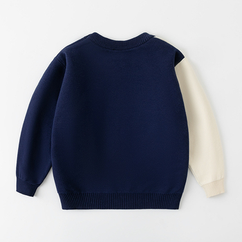 Pulover pentru copii cu mâneci lungi, guler rotund, model urs de desene animate, 67% bumbac