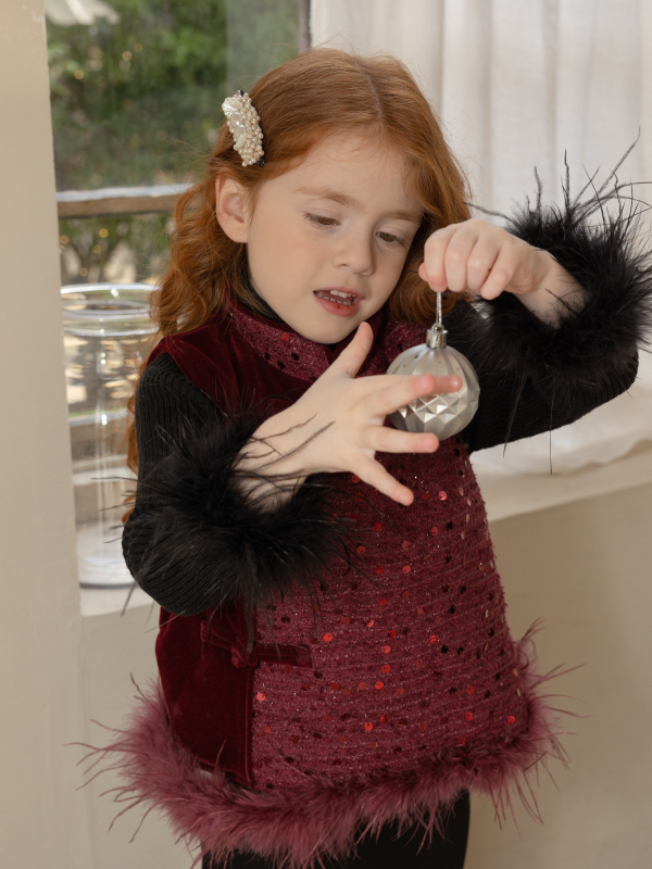 Pulover tricotat pentru copii, acrilic 60%, tricot gros, guler rotund, mâneci lungi, iarna 2024