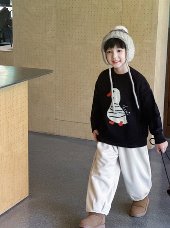 Pulover de iarnă pentru copii cu model jacquard de rață, material acrilic cu fleece Arctic, guler rotund, mâneci lungi, pentru copii cu vârsta 3–8 ani.