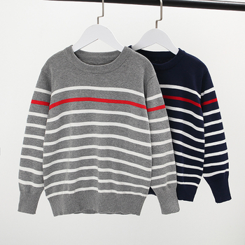 Pulover pentru copii din bumbac, cu dungi, mâneci lungi, guler rotund, tricot subțire