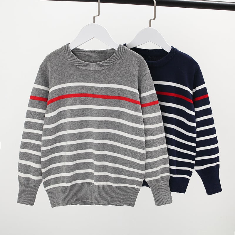 Pulover pentru copii din bumbac, cu dungi, mâneci lungi, guler rotund, tricot subțire