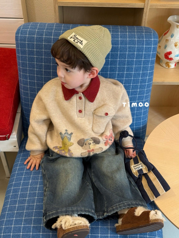 Pulover tricotat gros pentru băieți, cu model Cartoon (3–8 ani, iarnă/toamnă, 80% bumbac, mâneci lungi, pulover)