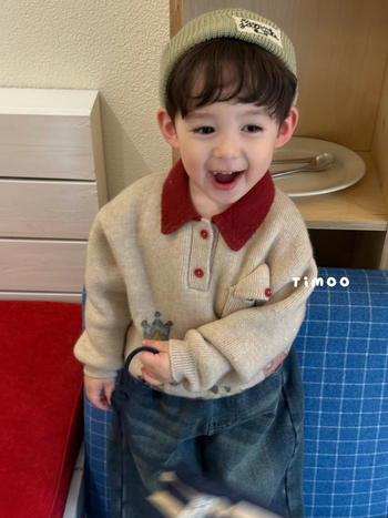 Pulover tricotat gros pentru băieți, cu model Cartoon (3–8 ani, iarnă/toamnă, 80% bumbac, mâneci lungi, pulover)