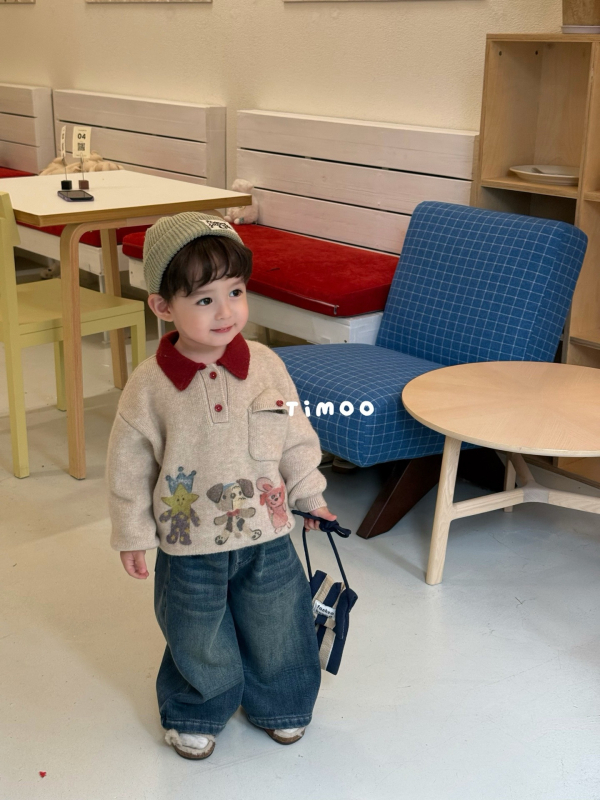 Pulover tricotat gros pentru băieți, cu model Cartoon (3–8 ani, iarnă/toamnă, 80% bumbac, mâneci lungi, pulover)