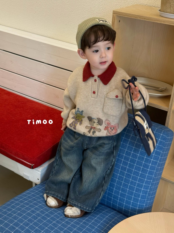 Pulover tricotat gros pentru băieți, cu model Cartoon (3–8 ani, iarnă/toamnă, 80% bumbac, mâneci lungi, pulover)