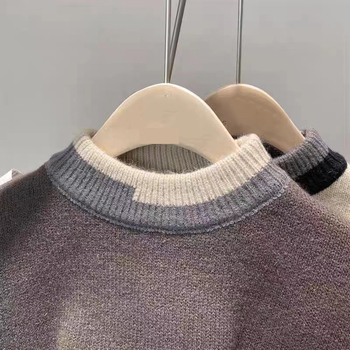 Pulover tricotat pentru copii, cu fleece integrat, guler rotund, material Vinylon, pentru copii de peste 8 ani