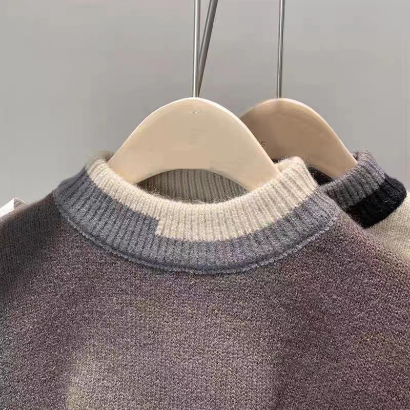 Pulover tricotat pentru copii, cu fleece integrat, guler rotund, material Vinylon, pentru copii de peste 8 ani