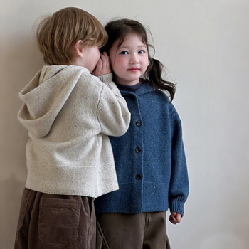 Cardigan tricotat cu glugă pentru copii, pentru băieți, stil coreean, mâneci lungi, tricot poliester, iarna 2025