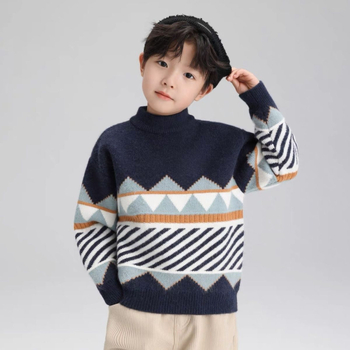 Pulover tricotat pentru copii, cu dungi, acril gros, mâneci lungi, guler rotund, stil coreean, pentru băieți 3–8 ani (iarna)