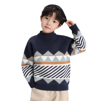 Pulover tricotat pentru copii, cu dungi, acril gros, mâneci lungi, guler rotund, stil coreean, pentru băieți 3–8 ani (iarna)