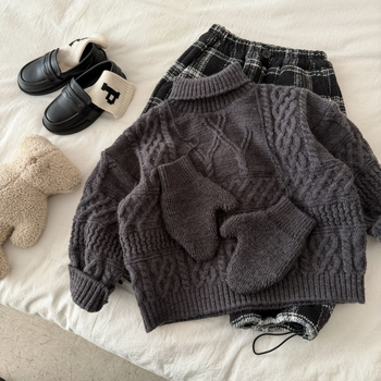 Pulover pentru copii, 80% bumbac, guler semi înalt, mâneci lungi, pentru vârsta 3-8 ani