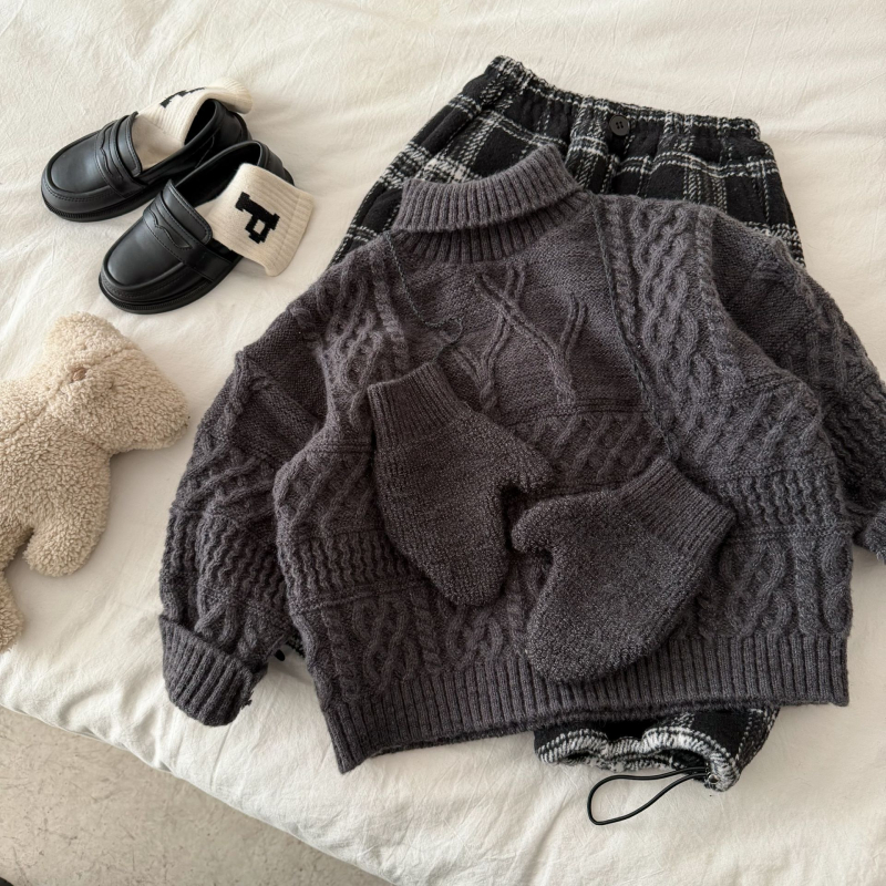 Pulover pentru copii, 80% bumbac, guler semi înalt, mâneci lungi, pentru vârsta 3-8 ani