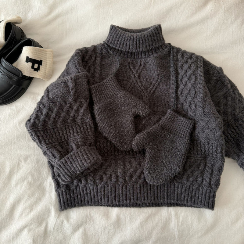 Pulover pentru copii, 80% bumbac, guler semi înalt, mâneci lungi, pentru vârsta 3-8 ani