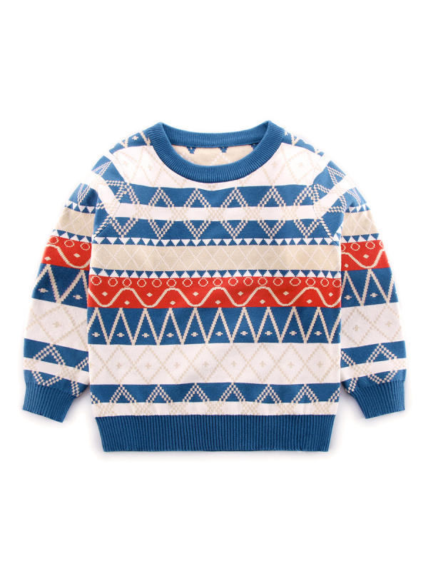 Pulover băieți, în dungi, din bumbac tricotat, mânecă lungă, guler rotund, pentru toamnă-iarnă, peste 8 ani