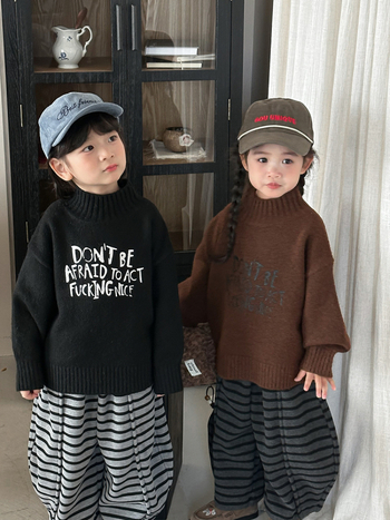 Pulover tricotat pentru copii, cu guler înalt, unisex, 80% acrilic, mâneci lungi, model cu litere, iarnă-toamnă, pentru copii 3–8 ani