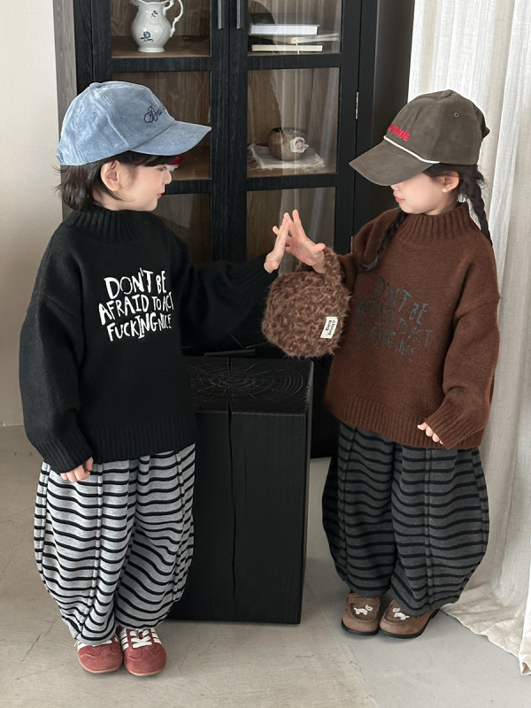 Pulover tricotat pentru copii, cu guler înalt, unisex, 80% acrilic, mâneci lungi, model cu litere, iarnă-toamnă, pentru copii 3–8 ani