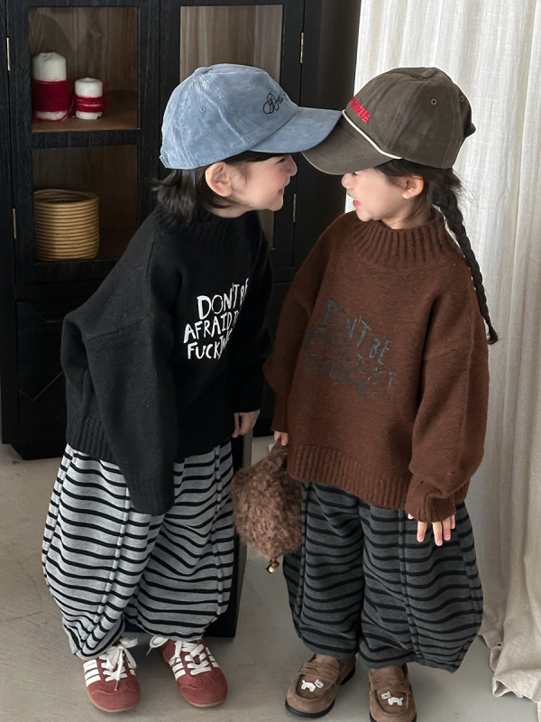 Pulover tricotat pentru copii, cu guler înalt, unisex, 80% acrilic, mâneci lungi, model cu litere, iarnă-toamnă, pentru copii 3–8 ani