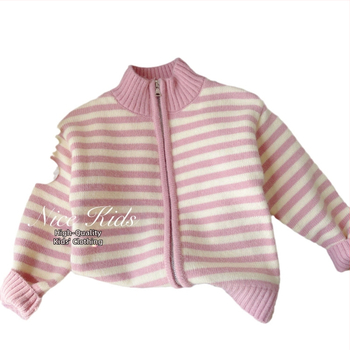 Set tricot pentru copii: pulover și pantaloni, mâneci lungi, guler rotund, model cu dungi și uni, țesătură tricot Vinylon, pentru copii 3–8 ani