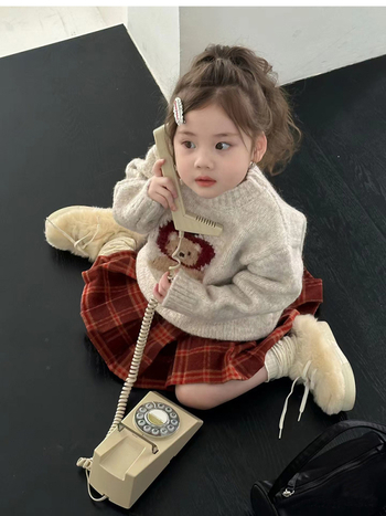 Pulover pentru copii (Iarnă Toamnă 2024) - stil coreean, broderie cu desene animate, guler rotund, mâneci lungi