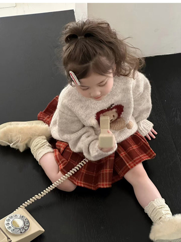 Pulover pentru copii (Iarnă Toamnă 2024) - stil coreean, broderie cu desene animate, guler rotund, mâneci lungi