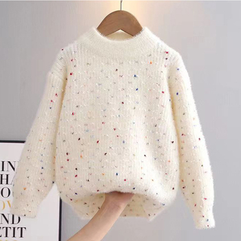 Pulover pentru fete, stil coreean, catifea Mink, gros, guler rotund, pentru copii 3–8 ani (100–140 cm)