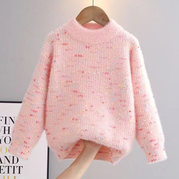Pulover pentru fete, stil coreean, catifea Mink, gros, guler rotund, pentru copii 3–8 ani (100–140 cm)
