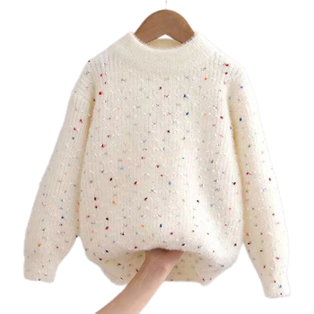 Pulover pentru fete, stil coreean, catifea Mink, gros, guler rotund, pentru copii 3–8 ani (100–140 cm)