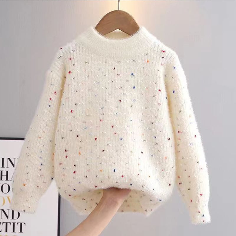 Pulover pentru fete, stil coreean, catifea Mink, gros, guler rotund, pentru copii 3–8 ani (100–140 cm)