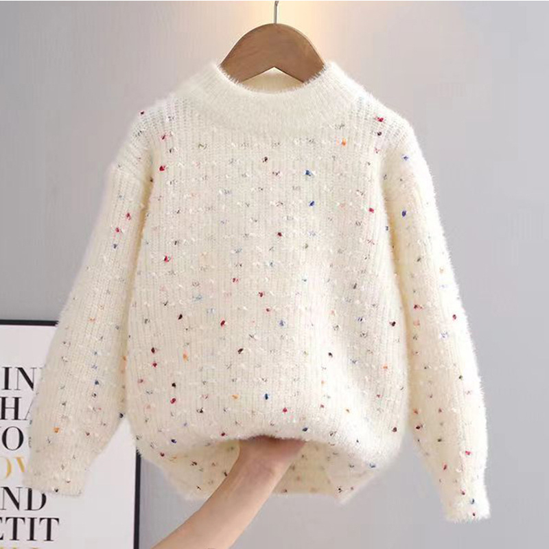 Pulover pentru fete, stil coreean, catifea Mink, gros, guler rotund, pentru copii 3–8 ani (100–140 cm)