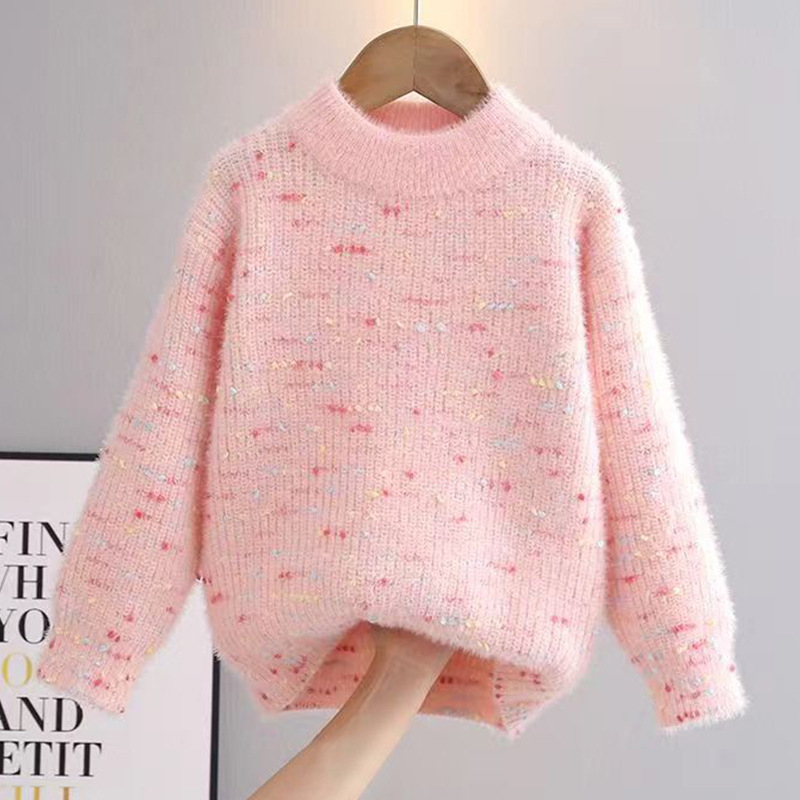 Pulover pentru fete, stil coreean, catifea Mink, gros, guler rotund, pentru copii 3–8 ani (100–140 cm)