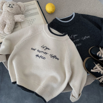 Pulover de bază pentru băieți, iarna 2025, pentru vârsta 3–8 ani, guler înalt, material amestec acrilic (41% acrilic, 26% nailon, 33% poliester)