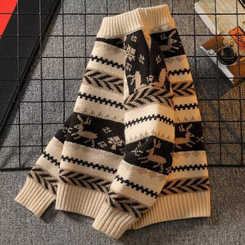 Pulover pentru copii, în dungi, guler rotund, Arctic velvet gros, poliester, mâneci lungi.