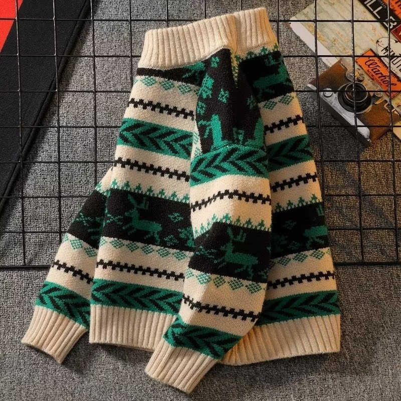 Pulover pentru copii, în dungi, guler rotund, Arctic velvet gros, poliester, mâneci lungi.