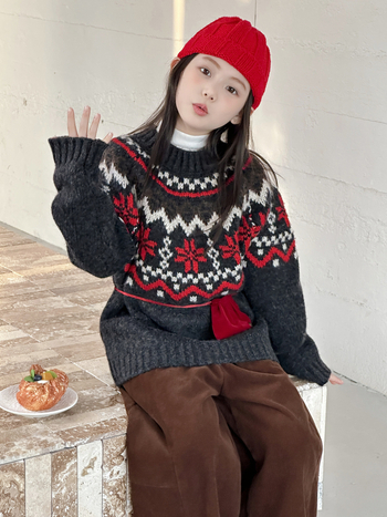Pulover pentru copii cu tricot Fair Isle retro jacquard, stil coreean, din amestec bumbac-elastan, gros de iarnă, guler rotund