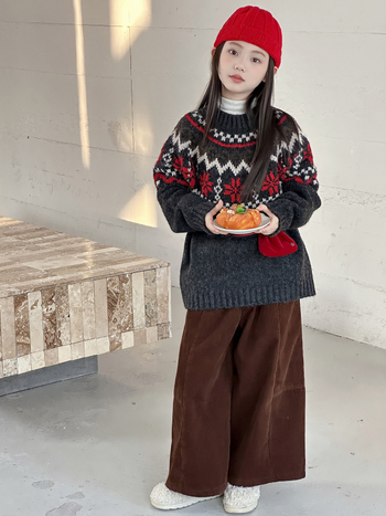 Pulover pentru copii cu tricot Fair Isle retro jacquard, stil coreean, din amestec bumbac-elastan, gros de iarnă, guler rotund