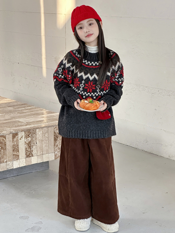 Pulover pentru copii cu tricot Fair Isle retro jacquard, stil coreean, din amestec bumbac-elastan, gros de iarnă, guler rotund