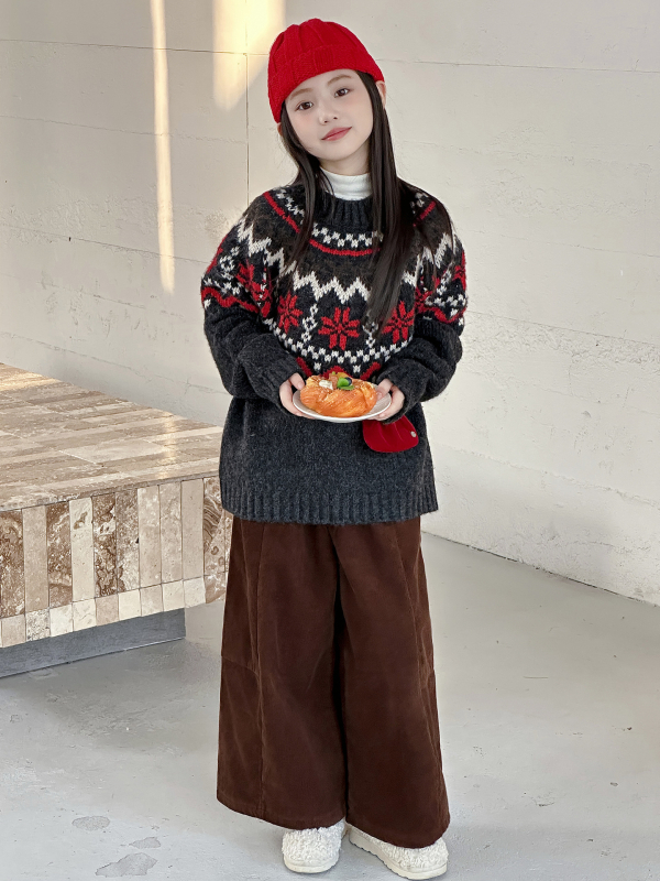 Pulover pentru copii cu tricot Fair Isle retro jacquard, stil coreean, din amestec bumbac-elastan, gros de iarnă, guler rotund