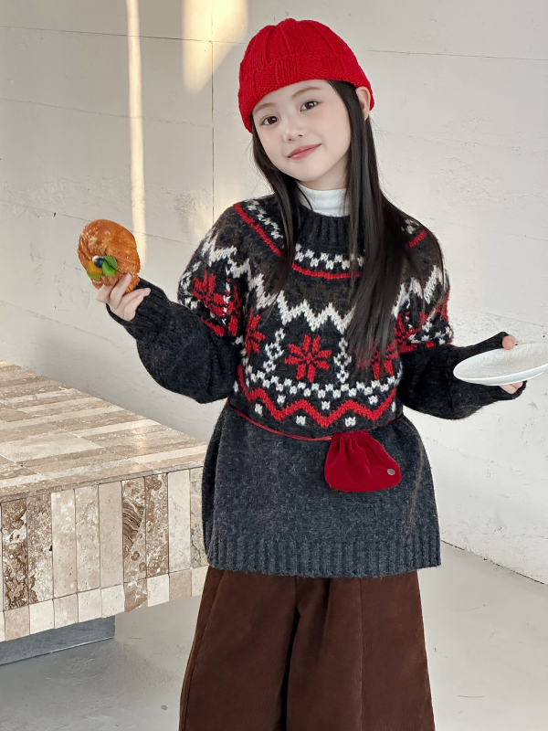Pulover pentru copii cu tricot Fair Isle retro jacquard, stil coreean, din amestec bumbac-elastan, gros de iarnă, guler rotund