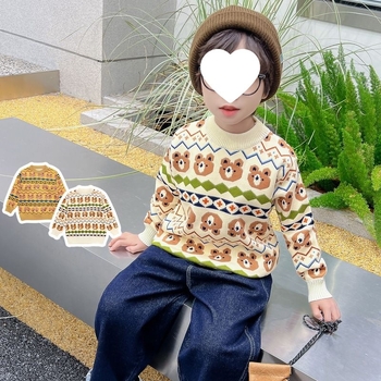 Pulover tricotat pentru copii – grosime iarnă, model jacquard, țesătură din păr de iepure, guler rotund, mâneci lungi