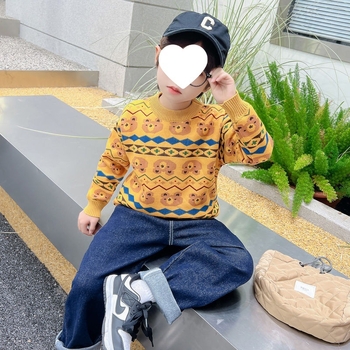 Pulover tricotat pentru copii – grosime iarnă, model jacquard, țesătură din păr de iepure, guler rotund, mâneci lungi