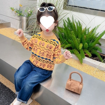 Pulover tricotat pentru copii – grosime iarnă, model jacquard, țesătură din păr de iepure, guler rotund, mâneci lungi